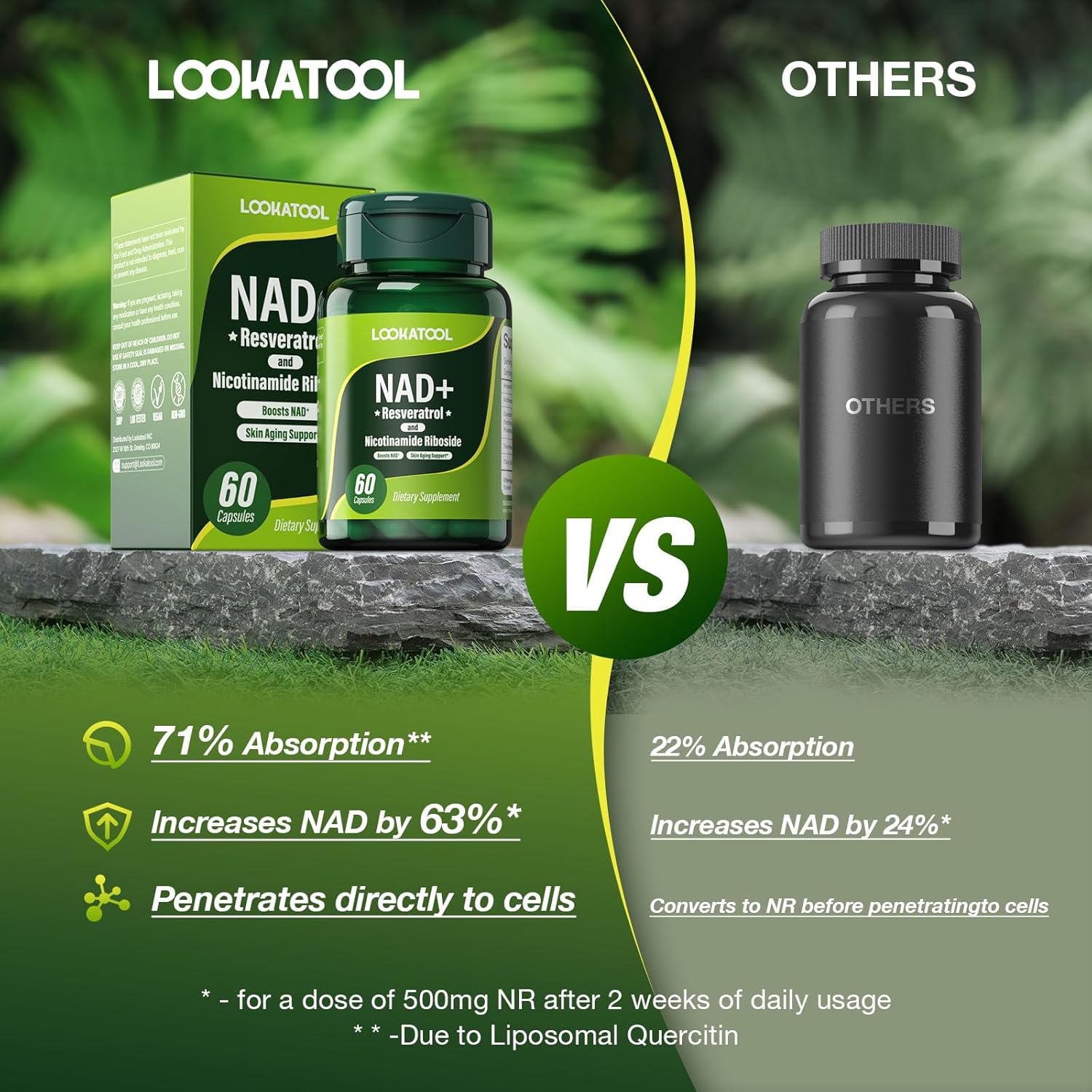 Liposomal Resveratrol with Quercetin and NAD+ for Anti-Aging and Energy Boost, 60 Capsules