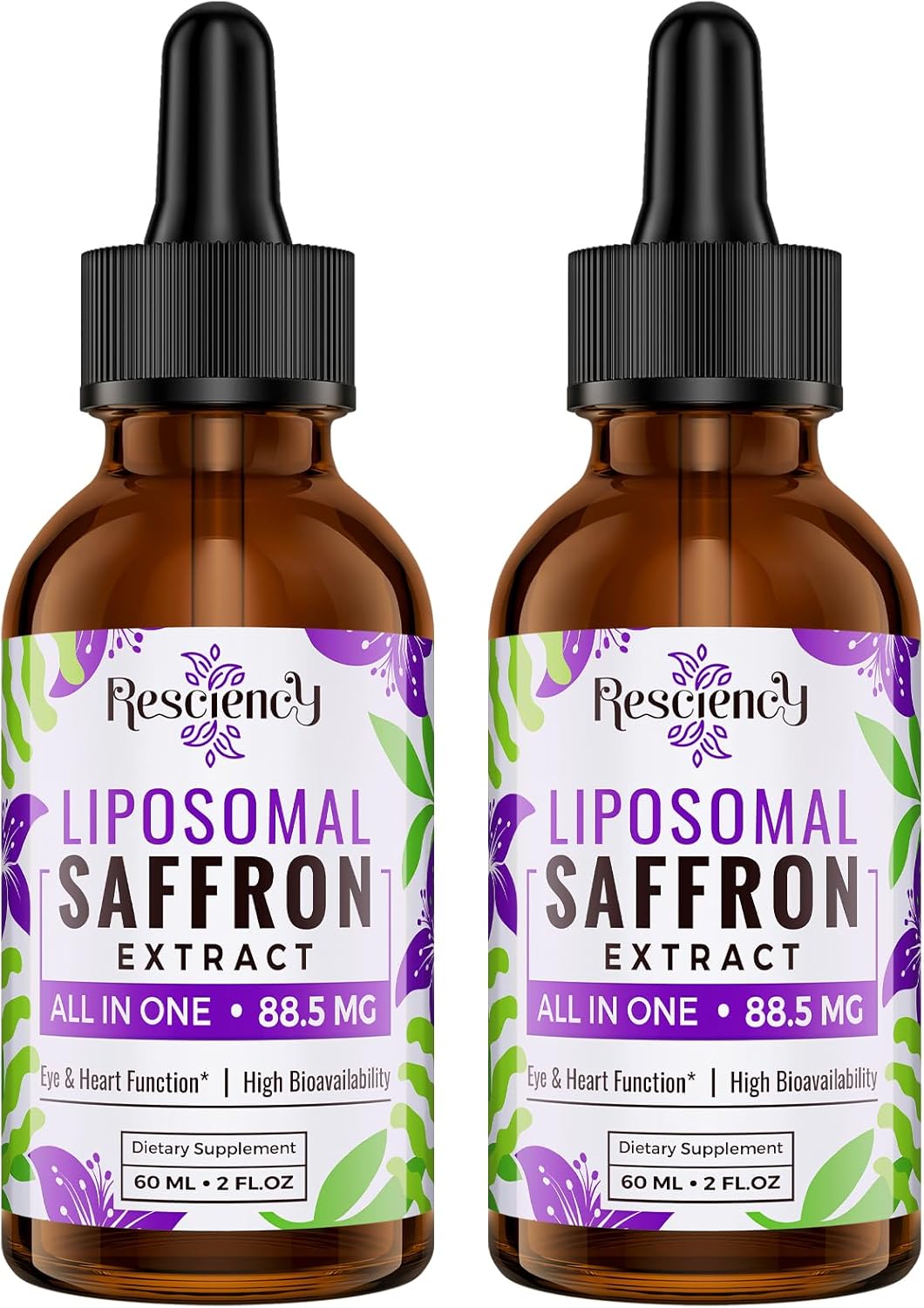 Liposomal Saffron Supplement with Ashwagandha, Turmeric, Magnesium, Zinc, Vitamin B12 & D3 - Mood, Energy, Vision, Focus - 88.5 mg Saffron Extract - 60 ml, 60 Servings