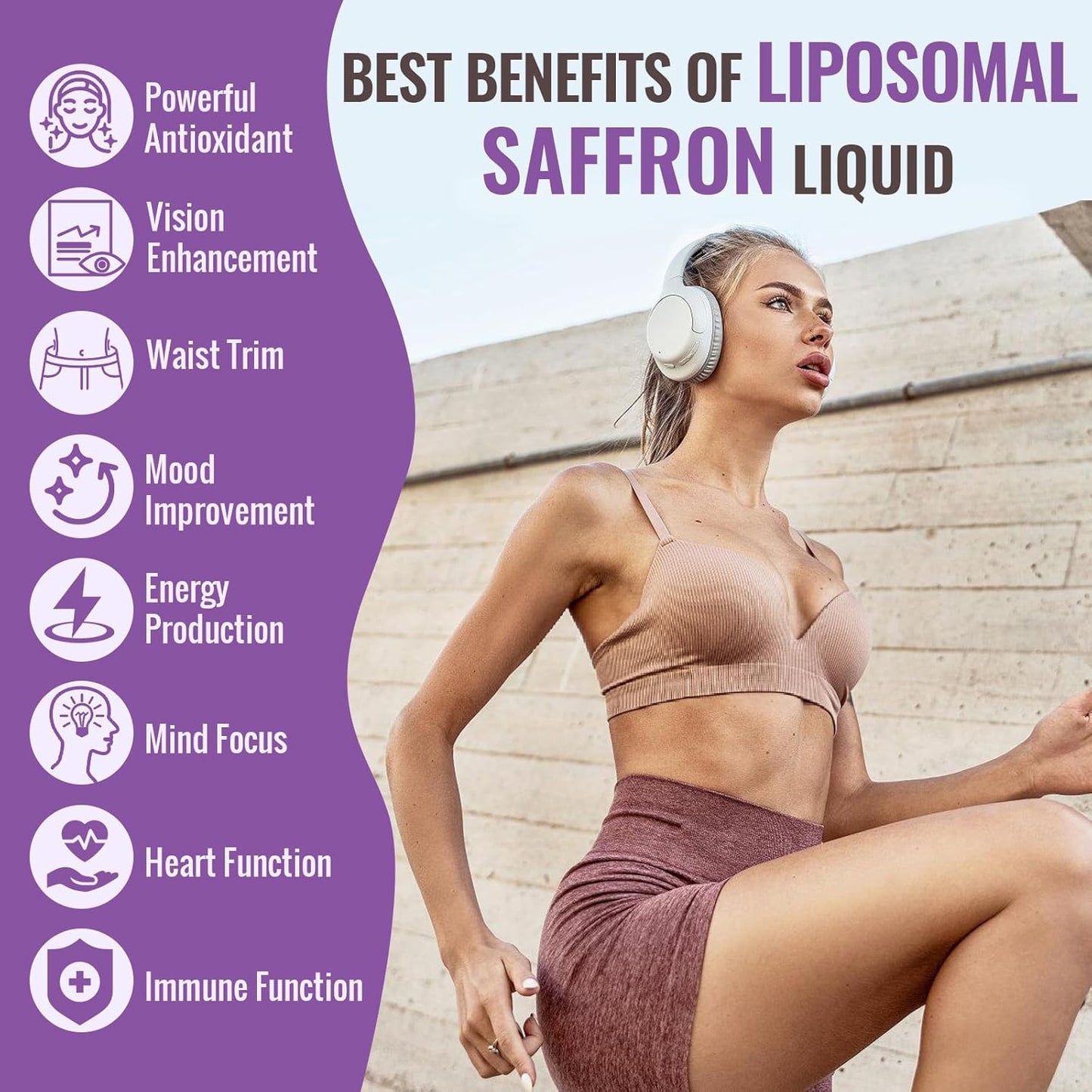 Liposomal Saffron Supplement with Ashwagandha, Turmeric, Magnesium, Zinc, Vitamin B12 & D3 - Mood, Energy, Vision, Focus - 88.5 mg Saffron Extract - 60 ml, 60 Servings