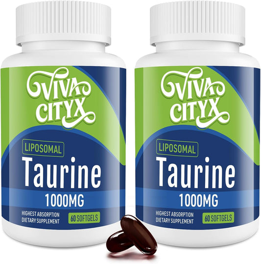 Liposomal Taurine Amino Acid Supplement 1000mg - Vegan & Gluten Free - Supports Heart, Liver, Brain Health - High Absorption - 2 Pack of 60 Softgels