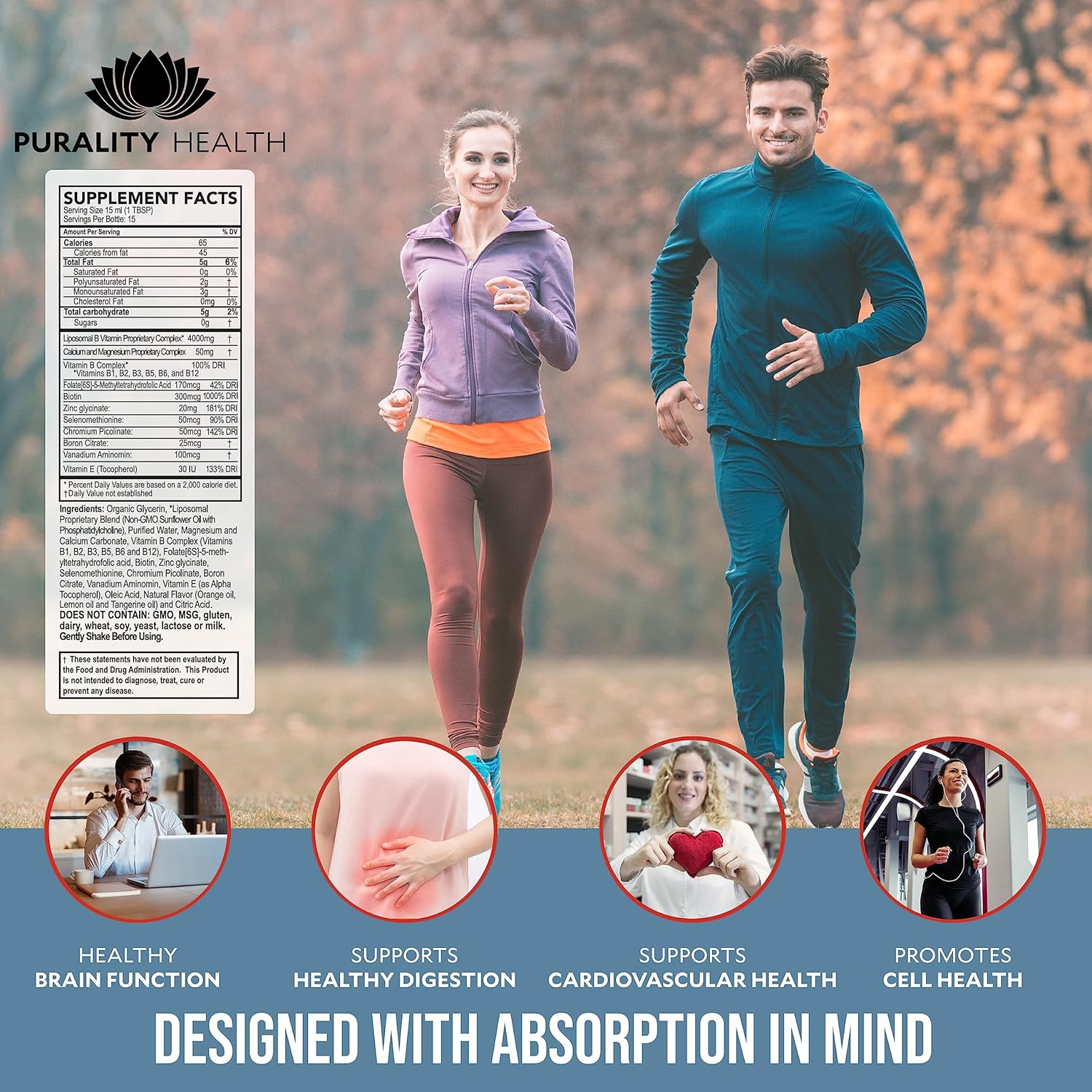 Liposomal Vitamin B Complex Liquid Supplement with Essential Minerals - Enhanced Absorption Formula for 15 Days