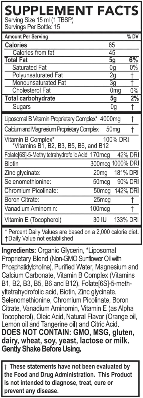 Liposomal Vitamin B Complex Liquid Supplement with Essential Minerals - Enhanced Absorption Formula for 15 Days