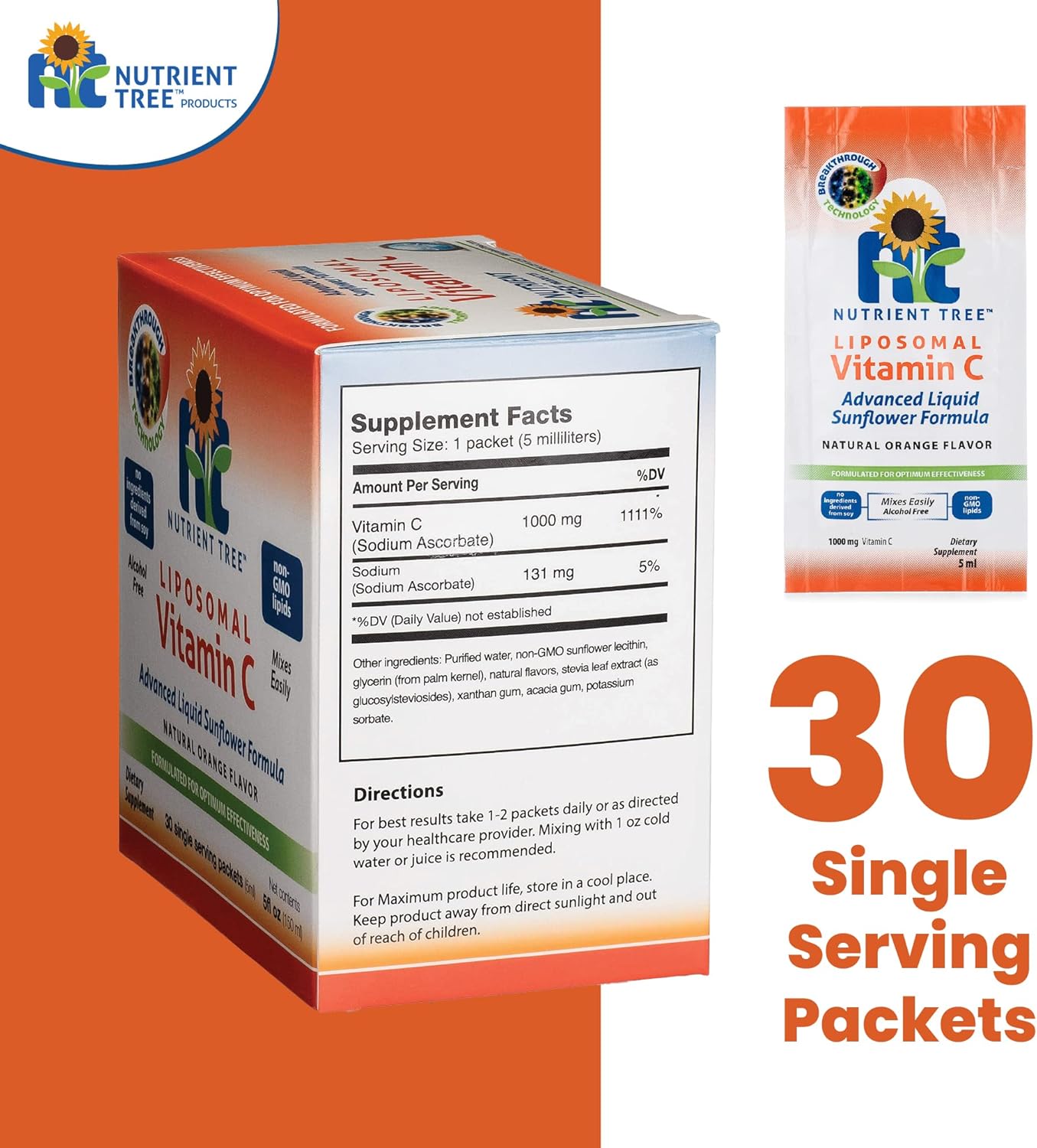 Liposomal Vitamin C Supplement - 30 Packets, 1,000mg Per Packet | Ultra-Potent & Non-GMO | Enhanced Bioavailability with Liposome Encapsulation