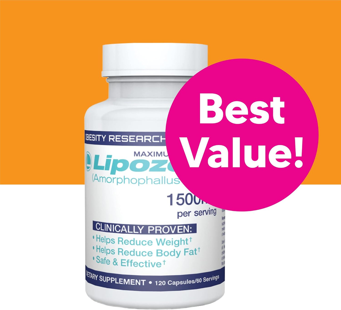 Lipozene Mega Bottle - 120 Capsules, Largest Size for Appetite Suppression