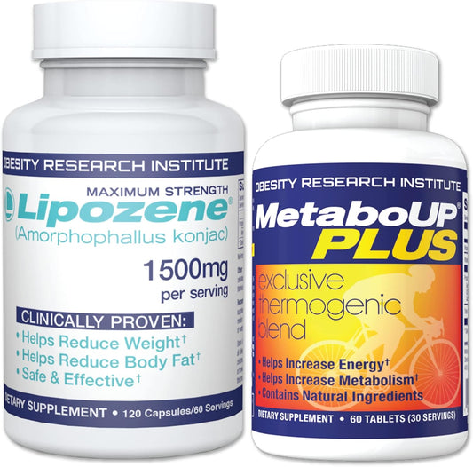 Lipozene Weight Loss Combo: Mega Bottle 120 Count + MetaboUP Thermogenic 60 Count - Boost Metabolism, Energy, Control Appetite