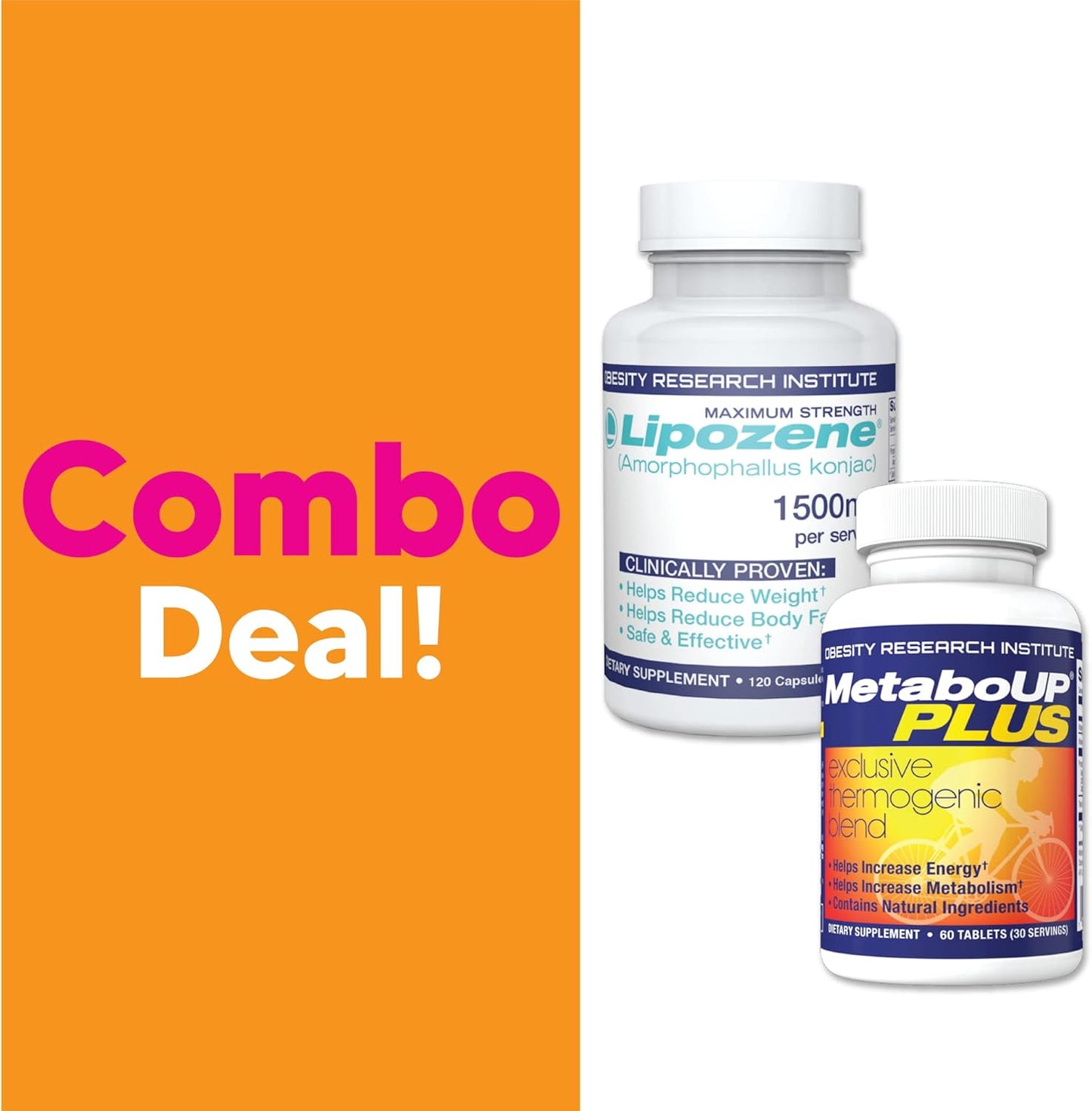 Lipozene Weight Loss Combo: Mega Bottle 120 Count + MetaboUP Thermogenic 60 Count - Boost Metabolism, Energy, Control Appetite