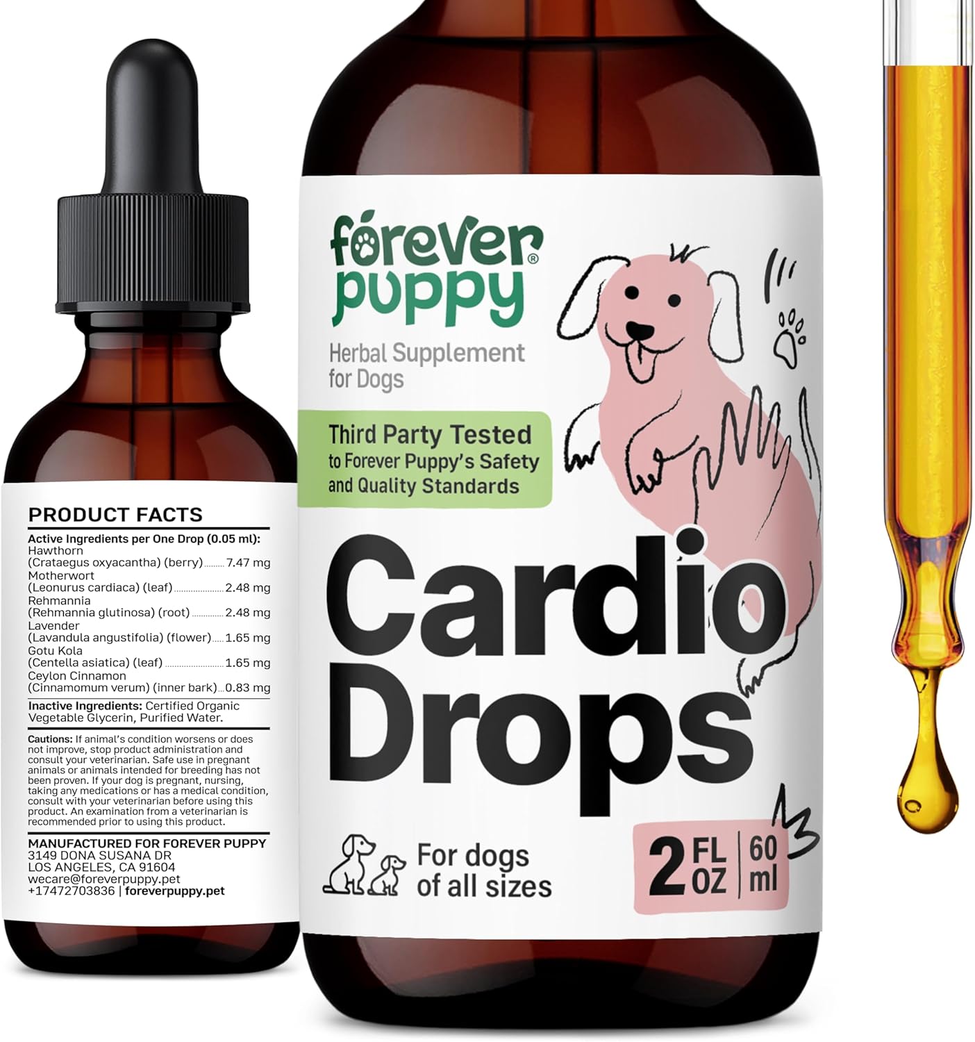 Liquid Antioxidant Supplement for Dogs with Hawthorn Berry, Motherwort Herb, Gotu Kola, and Lavender Extract - 2 fl oz