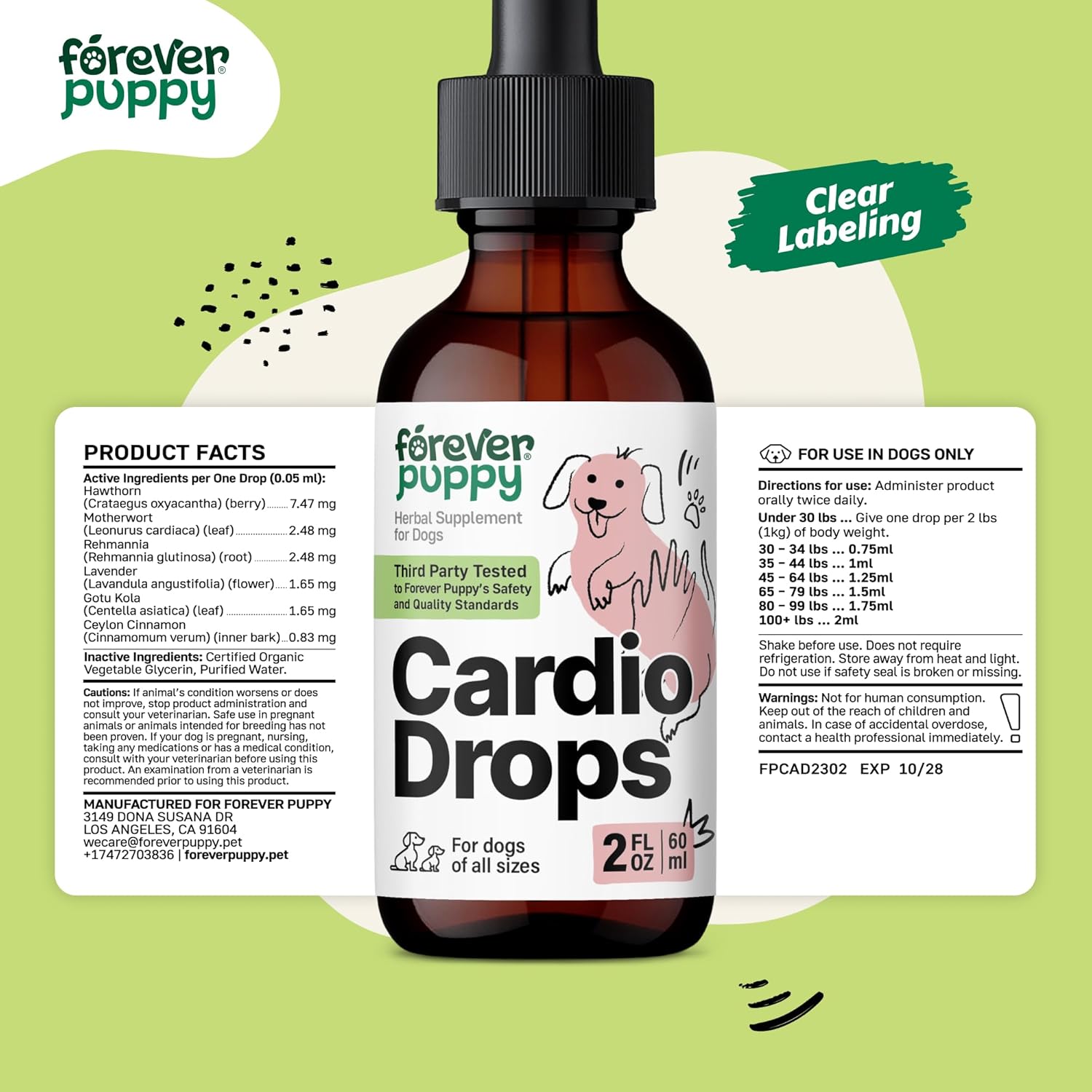 Liquid Antioxidant Supplement for Dogs with Hawthorn Berry, Motherwort Herb, Gotu Kola, and Lavender Extract - 2 fl oz