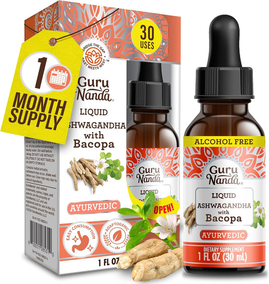 Liquid Ashwagandha with Bacopa Extract Drops - 1 Fl Oz - Natural Dietary Supplement for Immune, Focus, and Relaxation - Vegan & Alcohol-Free Formula for Men & Women
