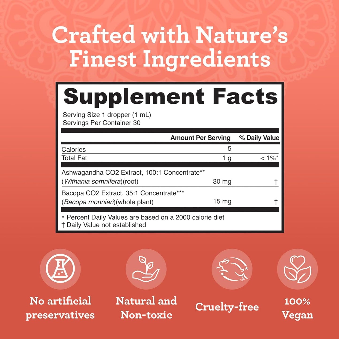 Liquid Ashwagandha with Bacopa Extract Drops - 1 Fl Oz - Natural Dietary Supplement for Immune, Focus, and Relaxation - Vegan & Alcohol-Free Formula for Men & Women