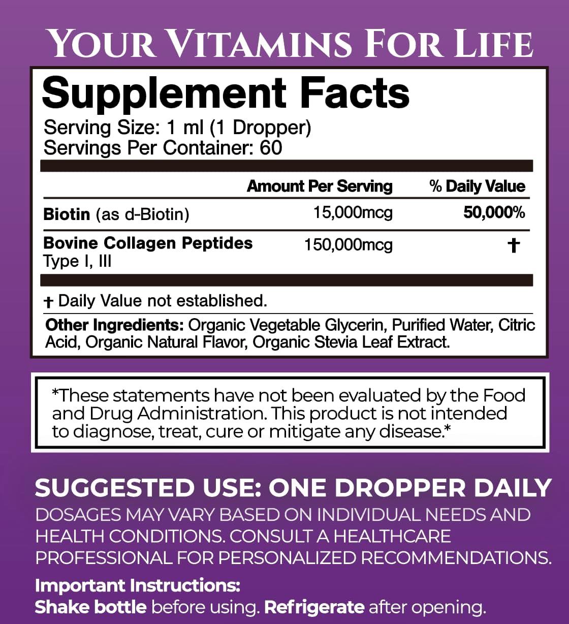 Liquid Biotin & Collagen Drops for Hair Growth - Maximum Strength 165,000mcg Formula for Women & Men - Supports Healthy Hair, Skin, Nails - High Absorption, Non-GMO - 60 Servings