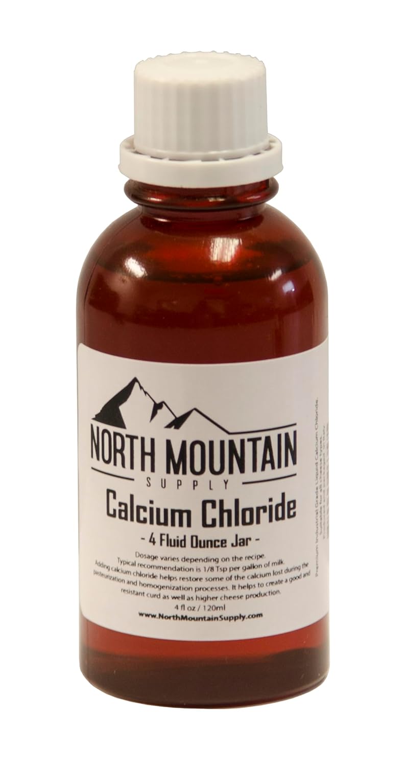 Liquid Calcium Chloride for Cheese Production - 4 fl oz - Enhance Pasteurized Milk Quality - Made in Italy by North Mountain Supply