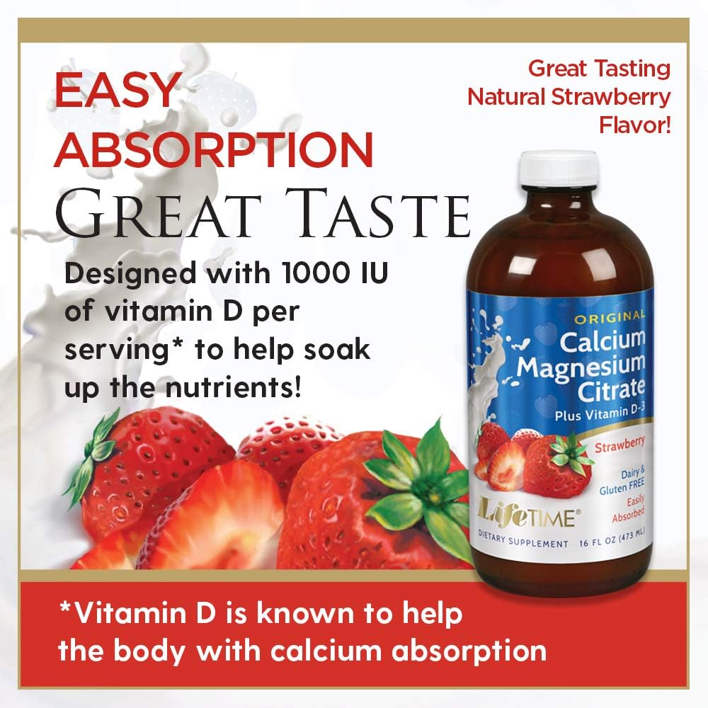 Liquid Calcium Magnesium Citrate Supplement with Natural Strawberry Flavor - 16 fl. oz. Bottle from LifeTime Vitamins