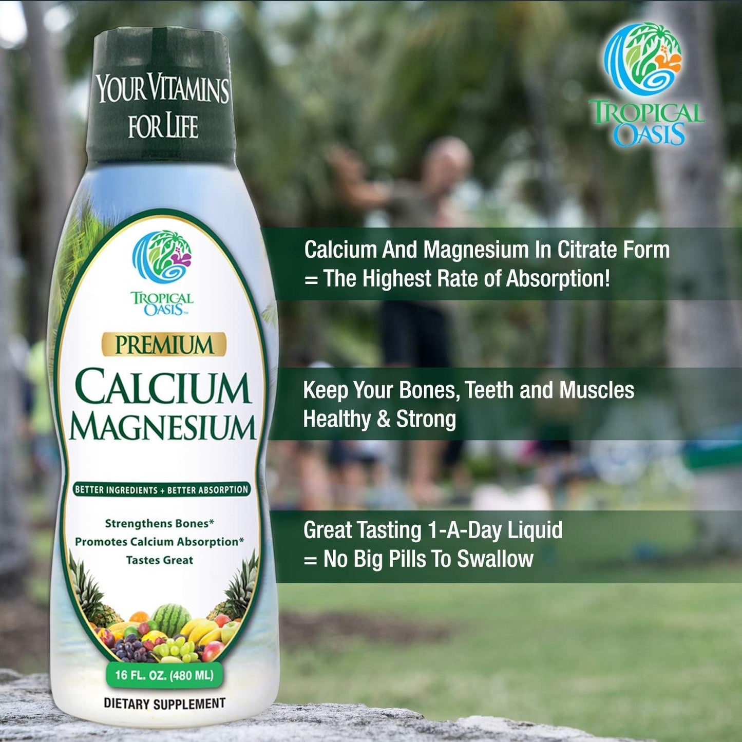 Liquid Calcium & Magnesium Supplement - Natural Formula for Strong Bones - Liquid Vitamins with Calcium - 16oz, 32 Servings