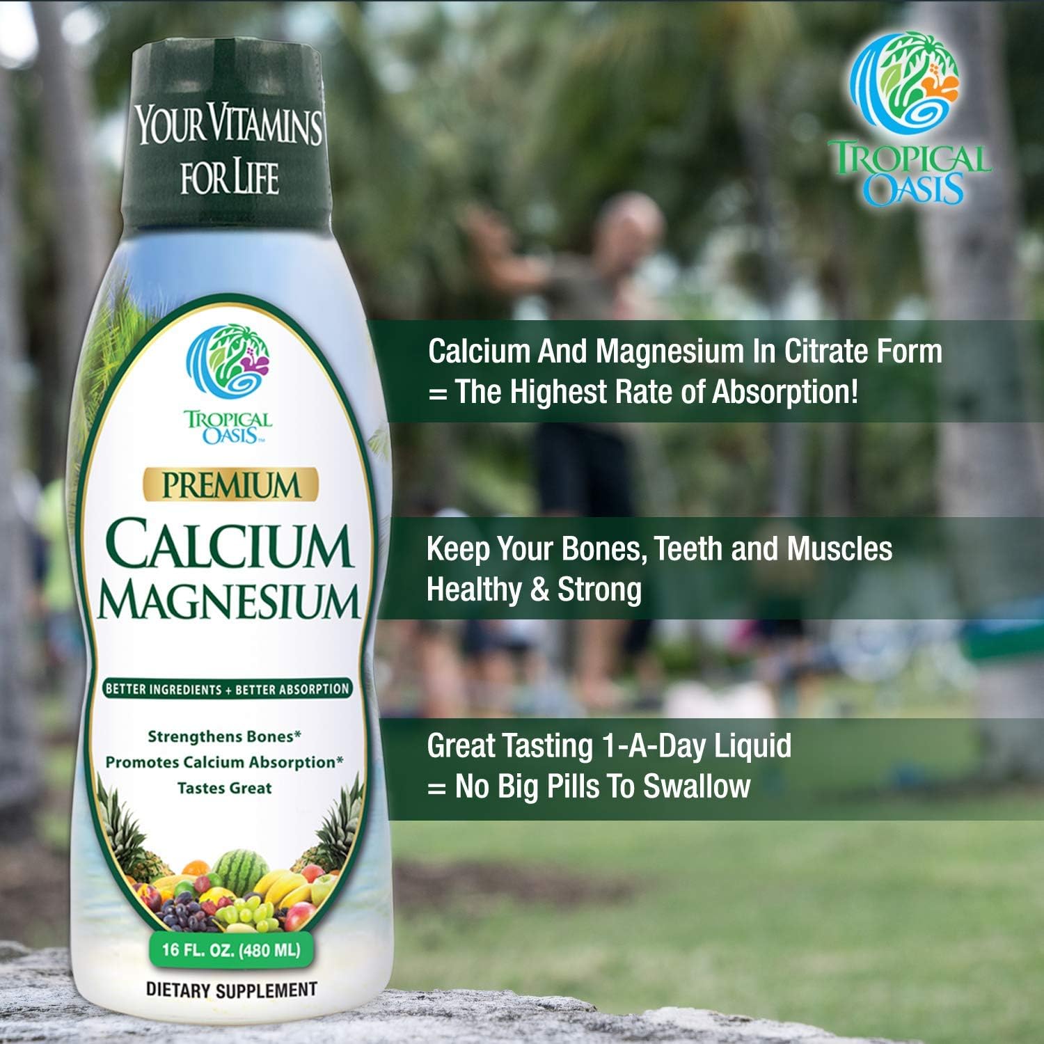 Liquid Calcium & Magnesium Supplement - Natural Formula for Strong Bones - Liquid Vitamins with Calcium - 16oz, 32 Servings