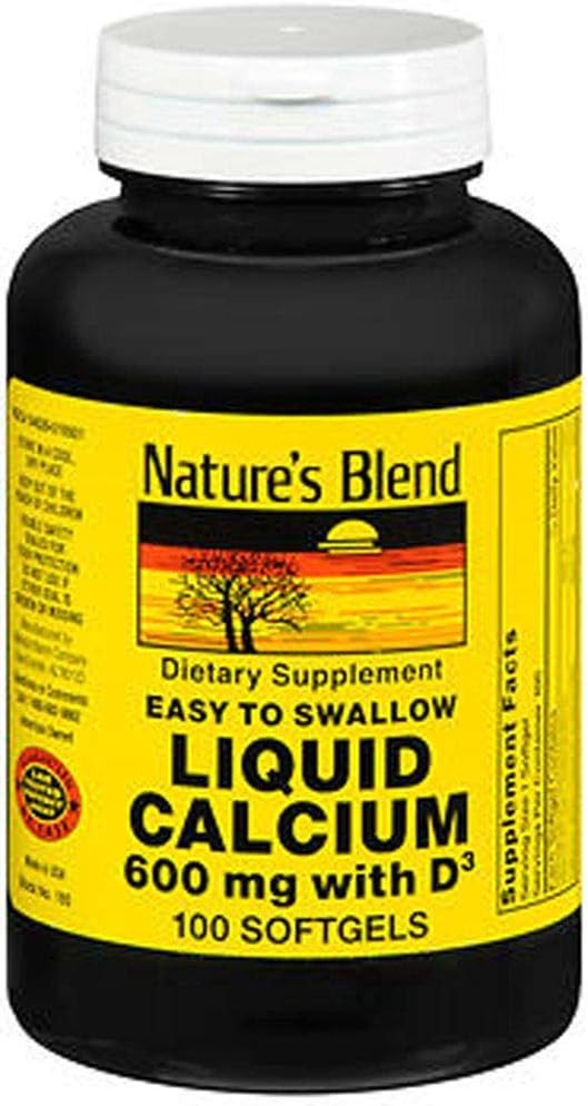Liquid Calcium Supplement, 600mg, 100 Easy-to-Swallow Capsules by Nature's Blend