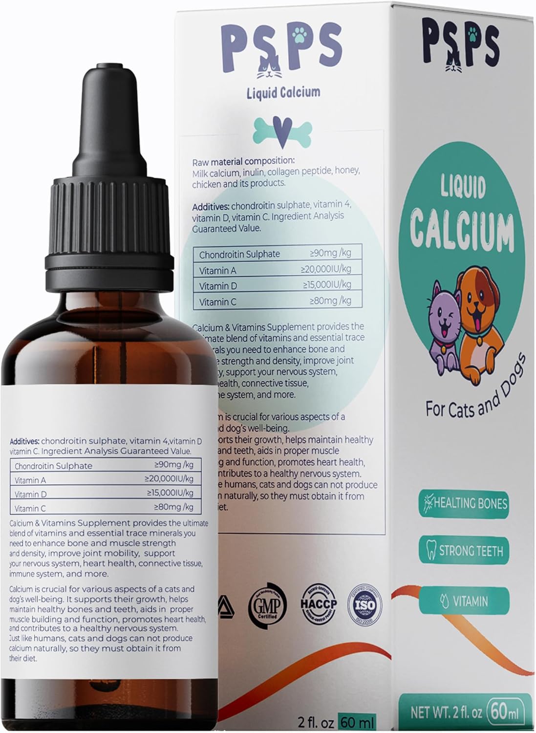 Liquid Calcium Supplement for Pets with Vitamin A, C, D - Supports Bone Strength, Immunity, and Wellness - 2oz