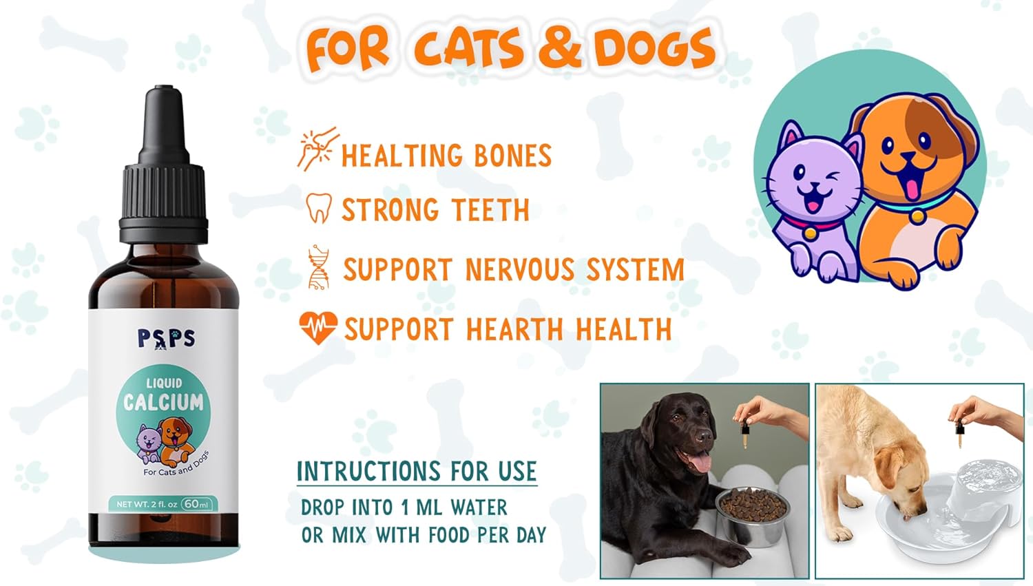 Liquid Calcium Supplement for Pets with Vitamin A, C, D - Supports Bone Strength, Immunity, and Wellness - 2oz