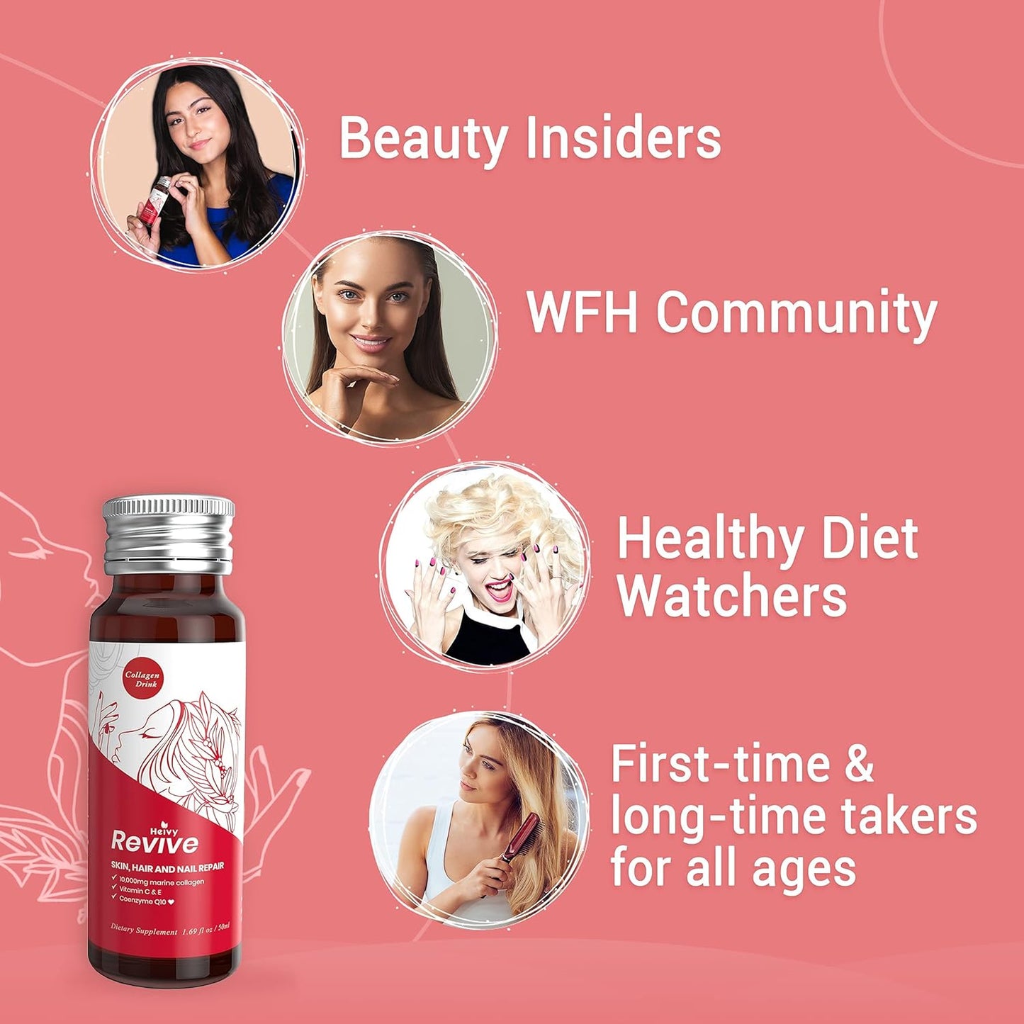 Liquid Collagen Drink for Women - 10,000mg Marine Collagen Peptides - Hair Growth, Skin Repair, Nail Strength - 1.69 Fl Oz x 10 Pack