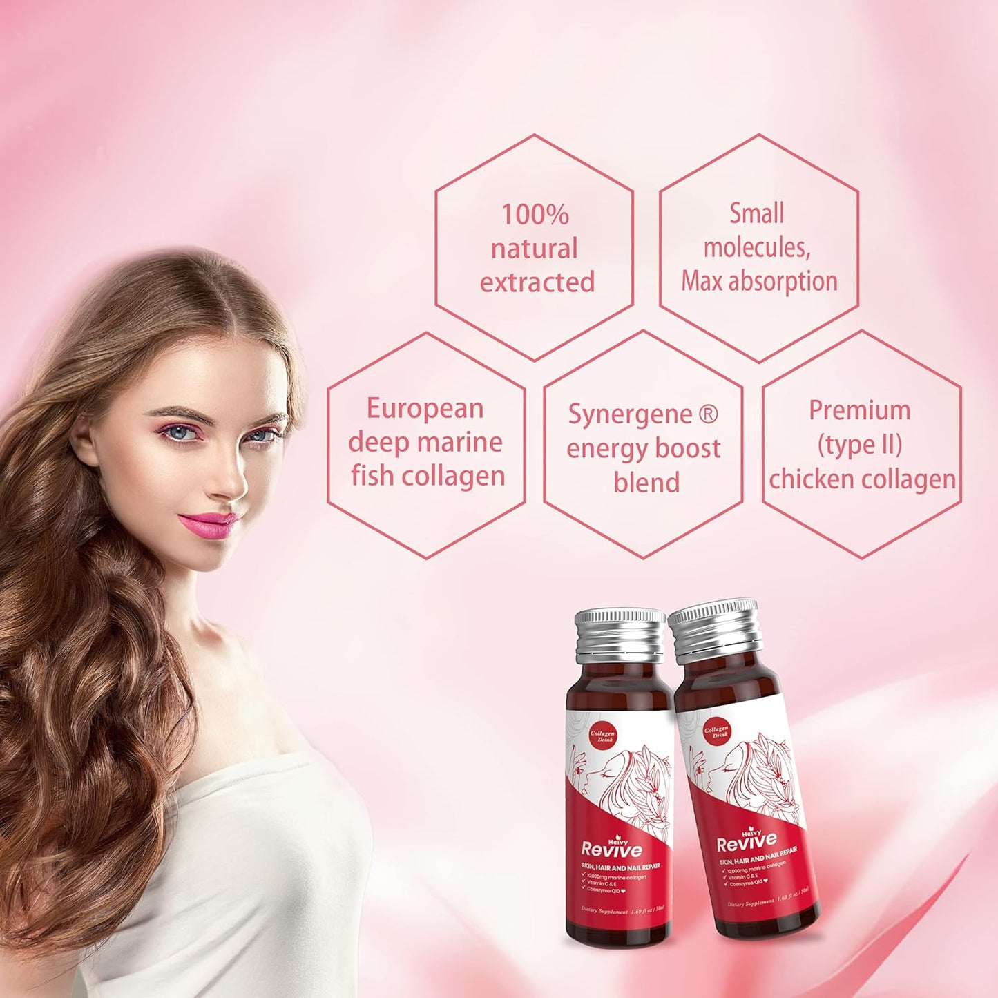 Liquid Collagen Drink for Women - 10,000mg Marine Collagen Peptides - Hair Growth, Skin Repair, Nail Strength - 1.69 Fl Oz x 10 Pack