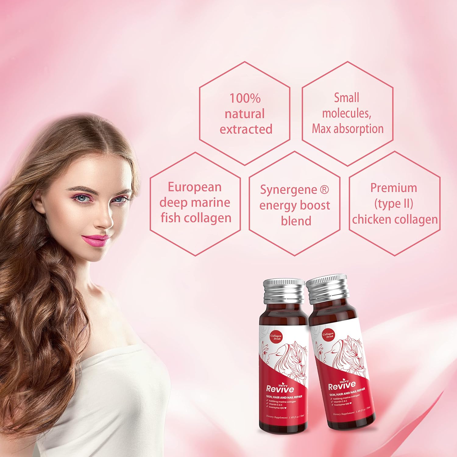 Liquid Collagen Drink for Women - 10,000mg Marine Collagen Peptides - Hair Growth, Skin Repair, Nail Strength - 1.69 Fl Oz x 10 Pack