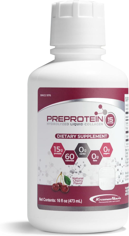 Liquid Collagen Protein Supplement - 15g per Serving, Predigested, Doctor Recommended for Hospitals, Sugar-Free Amino Acids for Bariatric, Wound Care, Dialysis - Cherry Flavor