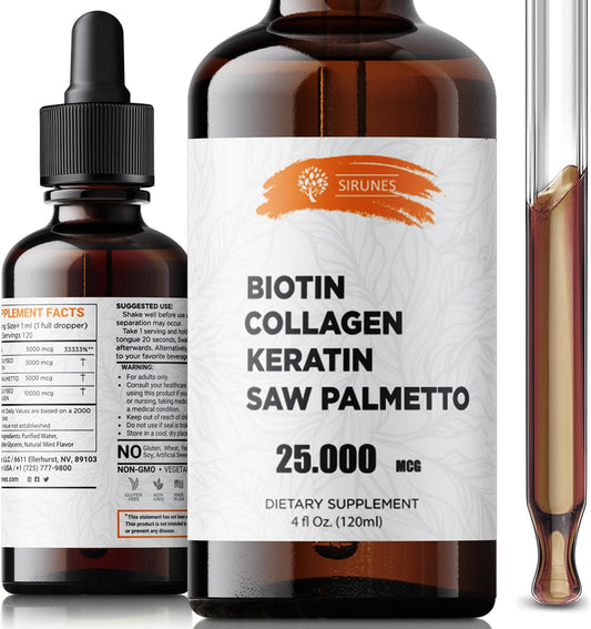 Liquid Collagen Supplement for Women - Hair Skin Nails Formula with Biotin, Keratin, Saw Palmetto - 4fl oz, Made in USA