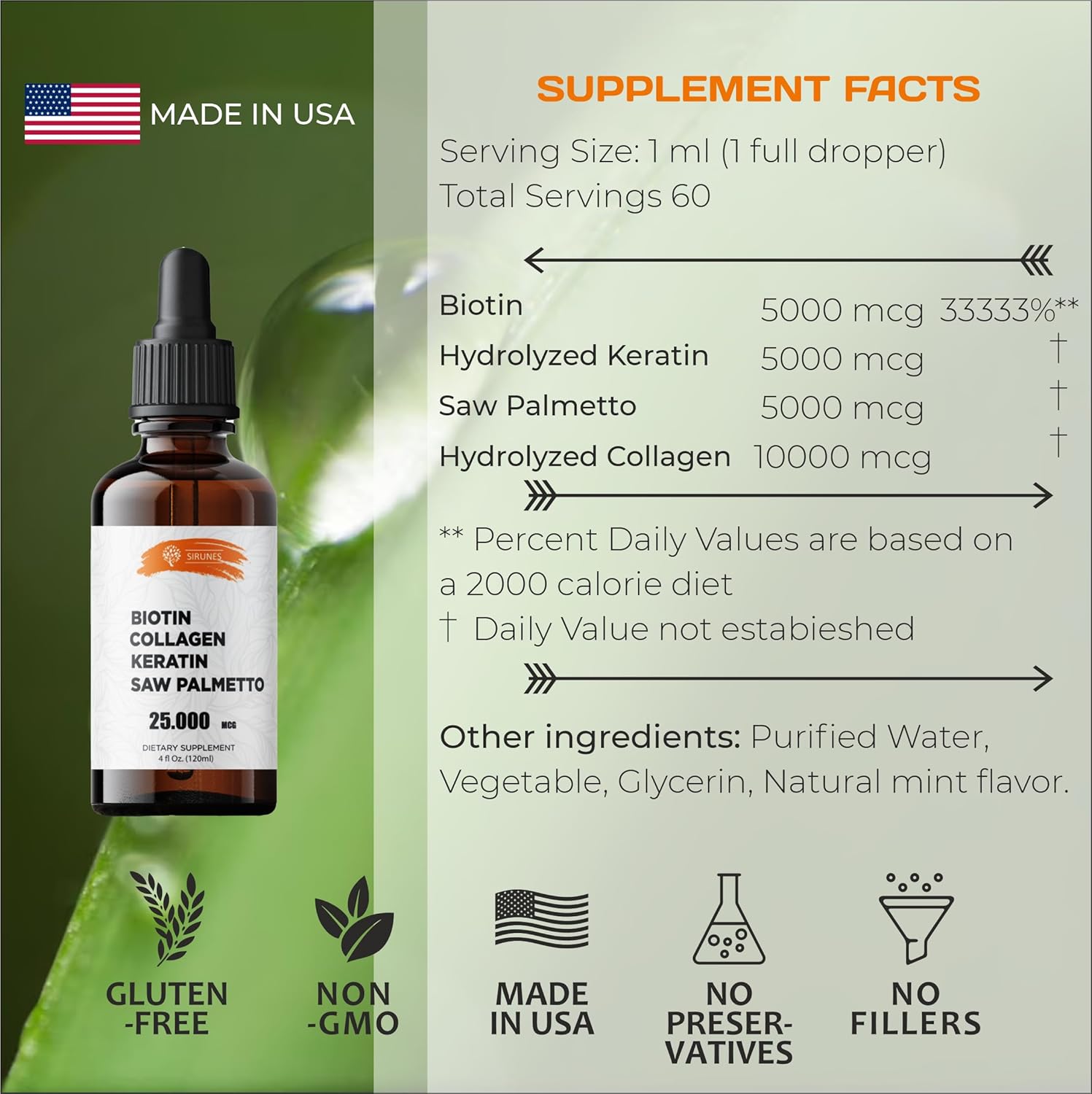 Liquid Collagen Supplement for Women - Hair Skin Nails Formula with Biotin, Keratin, Saw Palmetto - 4fl oz, Made in USA