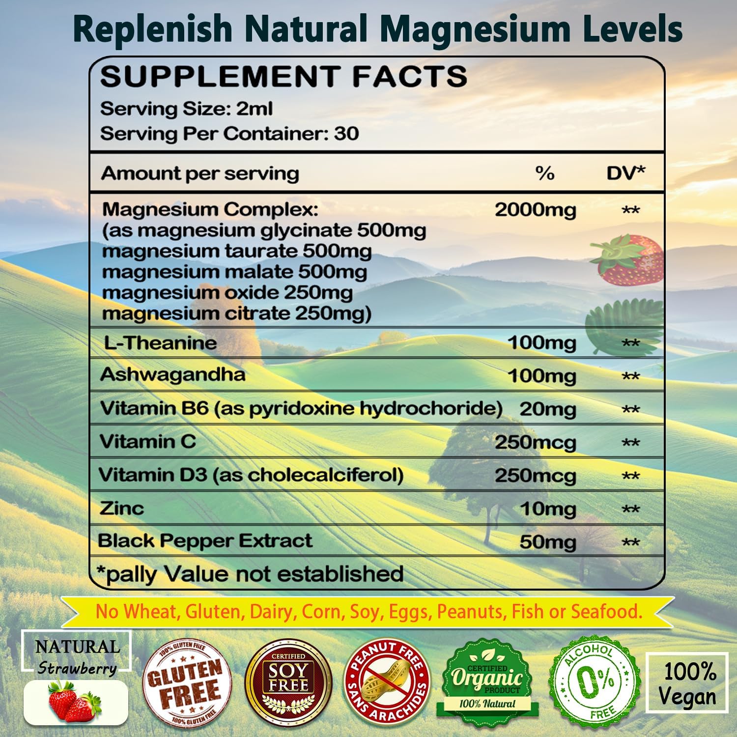 Liquid Cortisol Reducer with Magnesium, Ashwagandha, and L-Theanine - Strawberry Flavored Drink Mix for Balanced Hormones and Relaxation