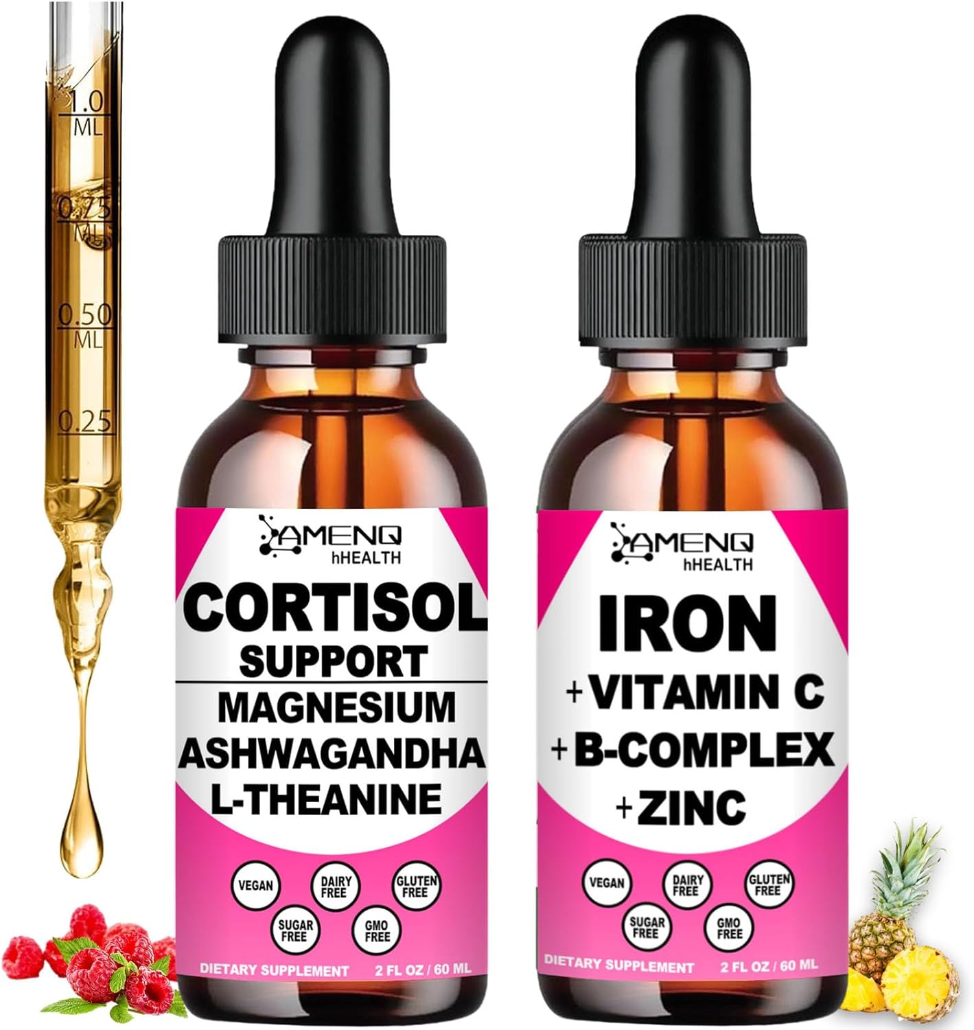 Liquid Cortisol Supplement Drops for Women, Men, and Kids - Iron Boosting Formula