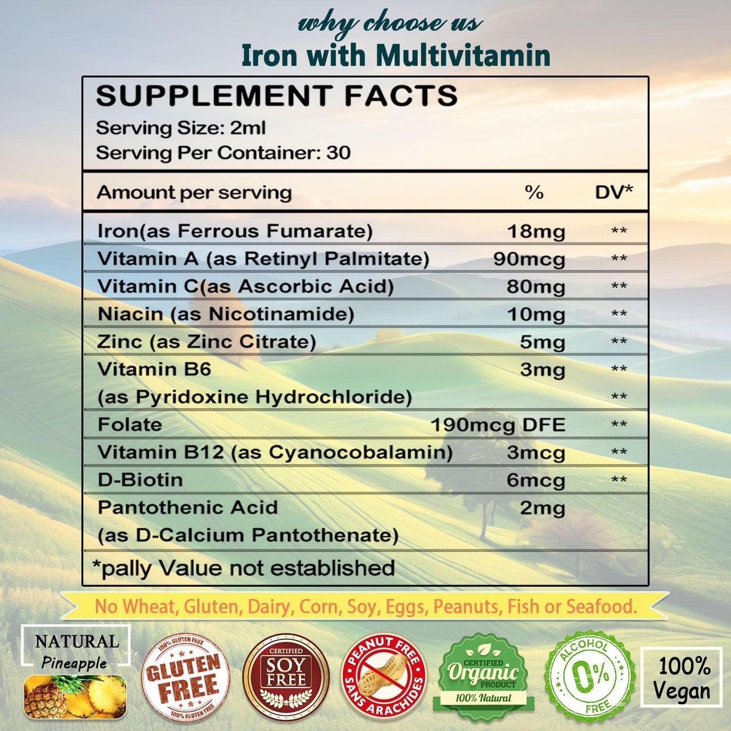 Liquid Cortisol Supplement Drops for Women, Men, and Kids - Iron Boosting Formula