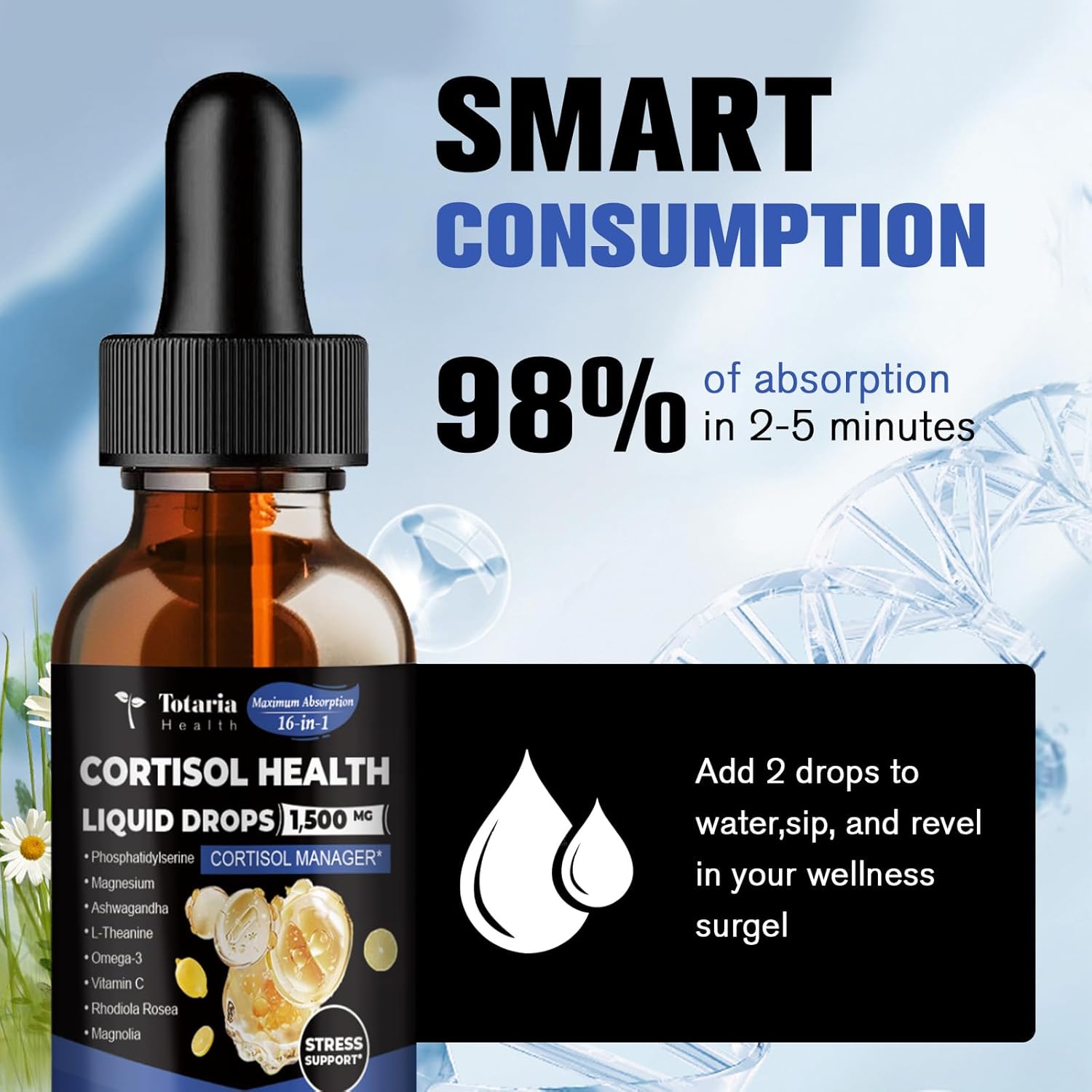 Liquid Drops Hormone Balance Supplement for Women & Men with Magnesium, Ashwagandha, Rhodiola Rosea - Supports Mood, Focus, Sleep - 2 FL.OZ