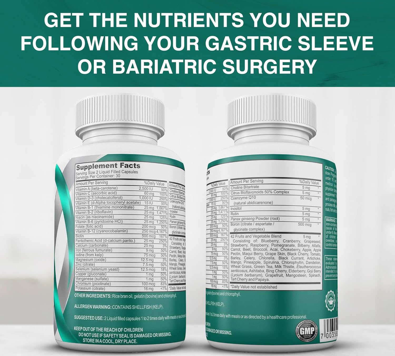 Liquid Gel Bariatric Multivitamin with Iron: Enhanced Absorption, 42 Super Fruits & Vegetables, Antioxidant Boost - Bariatric Must-Have
