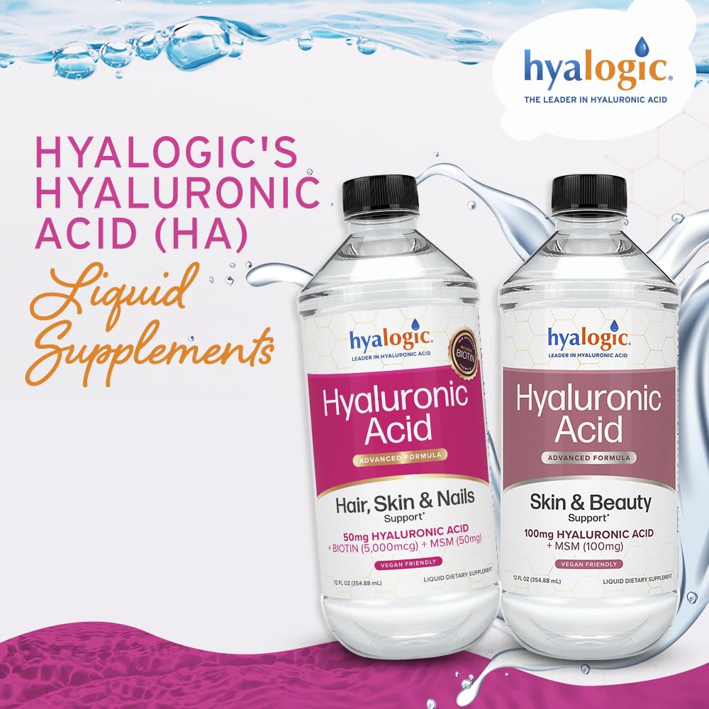 Liquid Hyaluronic Acid Supplement with Biotin and MSM for Healthy Hair, Skin, and Nails - Natural Hydration for Whole Body - 12 oz Bottle