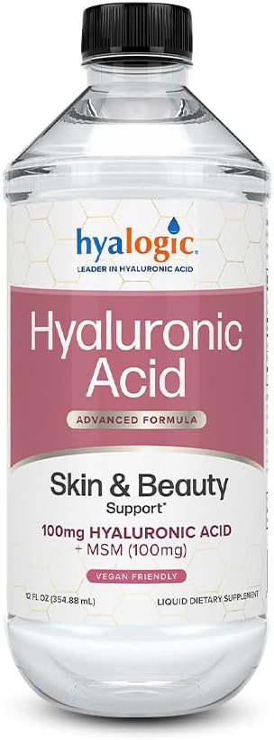 Liquid Hyaluronic Acid Supplement with MSM for Skin Hydration - 100mg HA & MSM - High Molecular Weight Formula - 12 oz