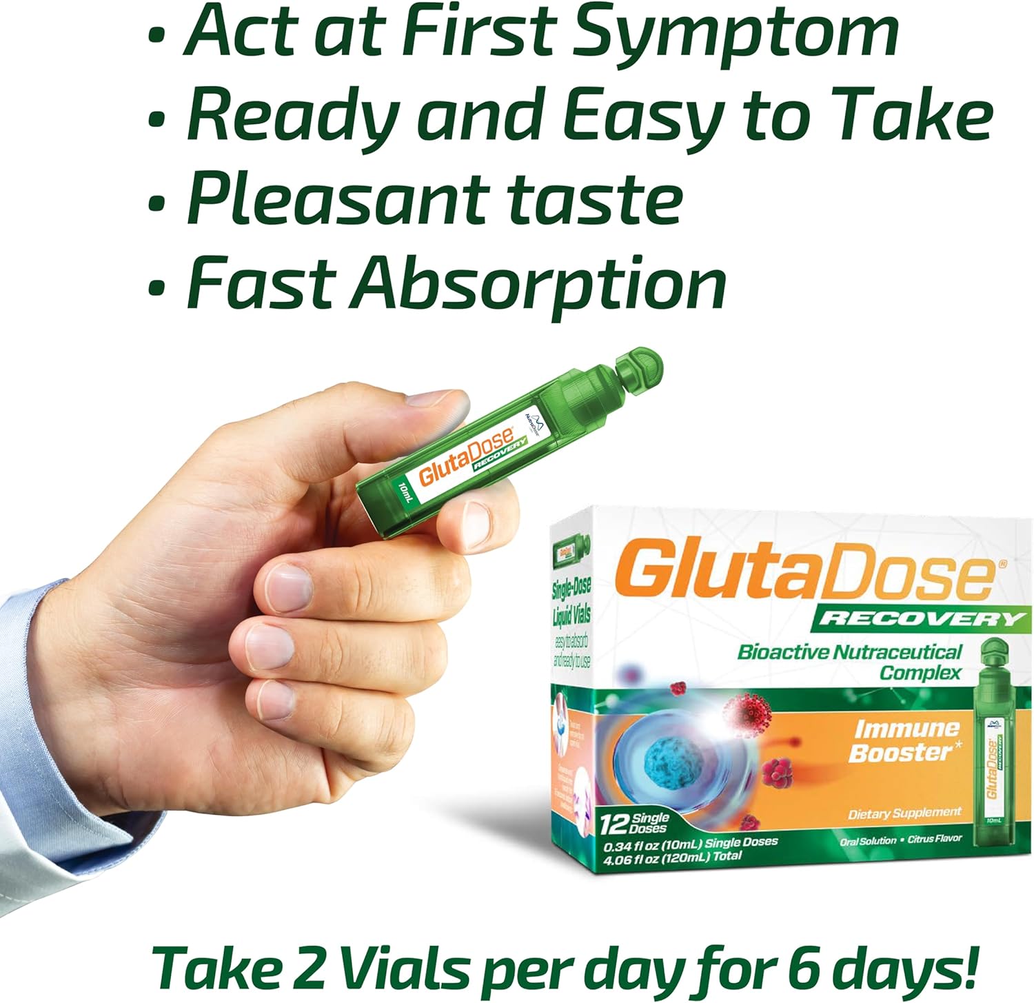 Liquid Immune Support Supplement with Glutathione, Astragalus, Echinacea, and Acerola - Cold & Flu Care Package for Kids & Adults - 12 Vials