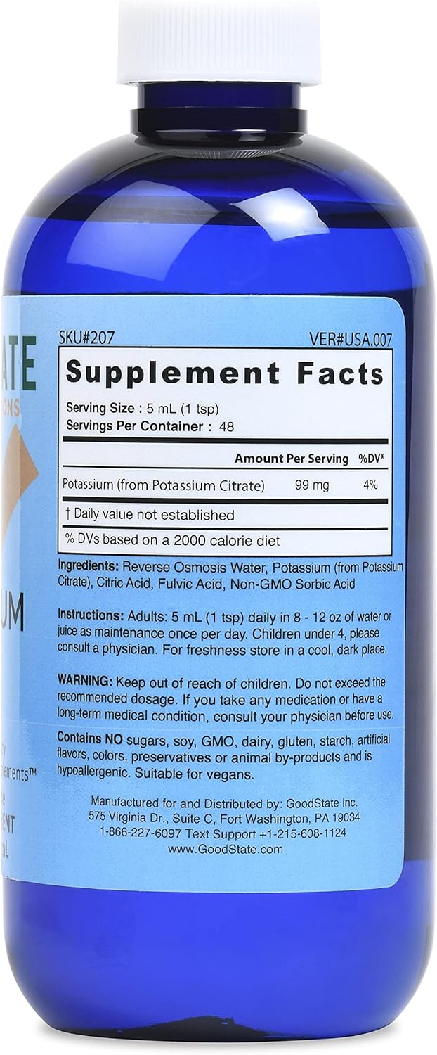 Liquid Ionic Potassium Supplement with Fulvic Acid - 48 Servings, 99mg Elemental, 2mg Fulvic Acid - 8 fl oz