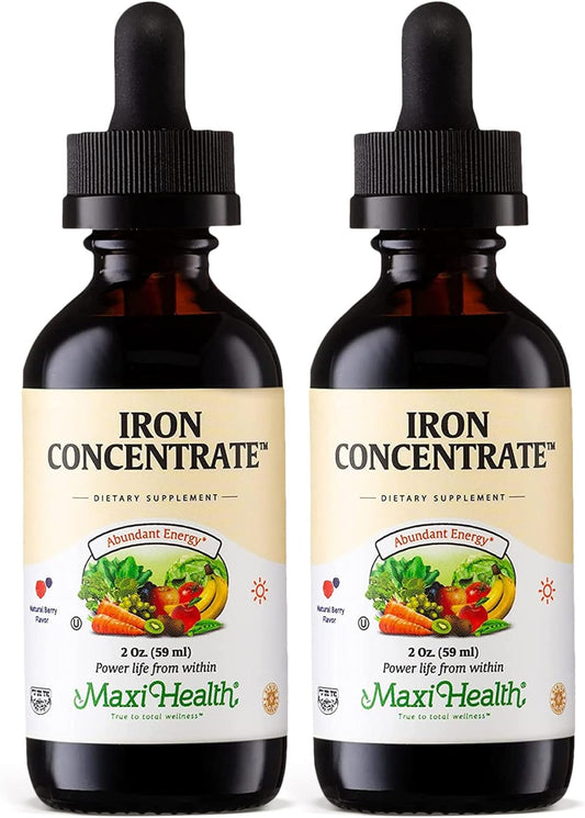 Liquid Iron Drops for Energy and Blood Boost - Maxi Health Iron Supplement 15mg Per ML - Non-Constipating Formula for Men, Women, & Kids - 2 oz, 2 Pack