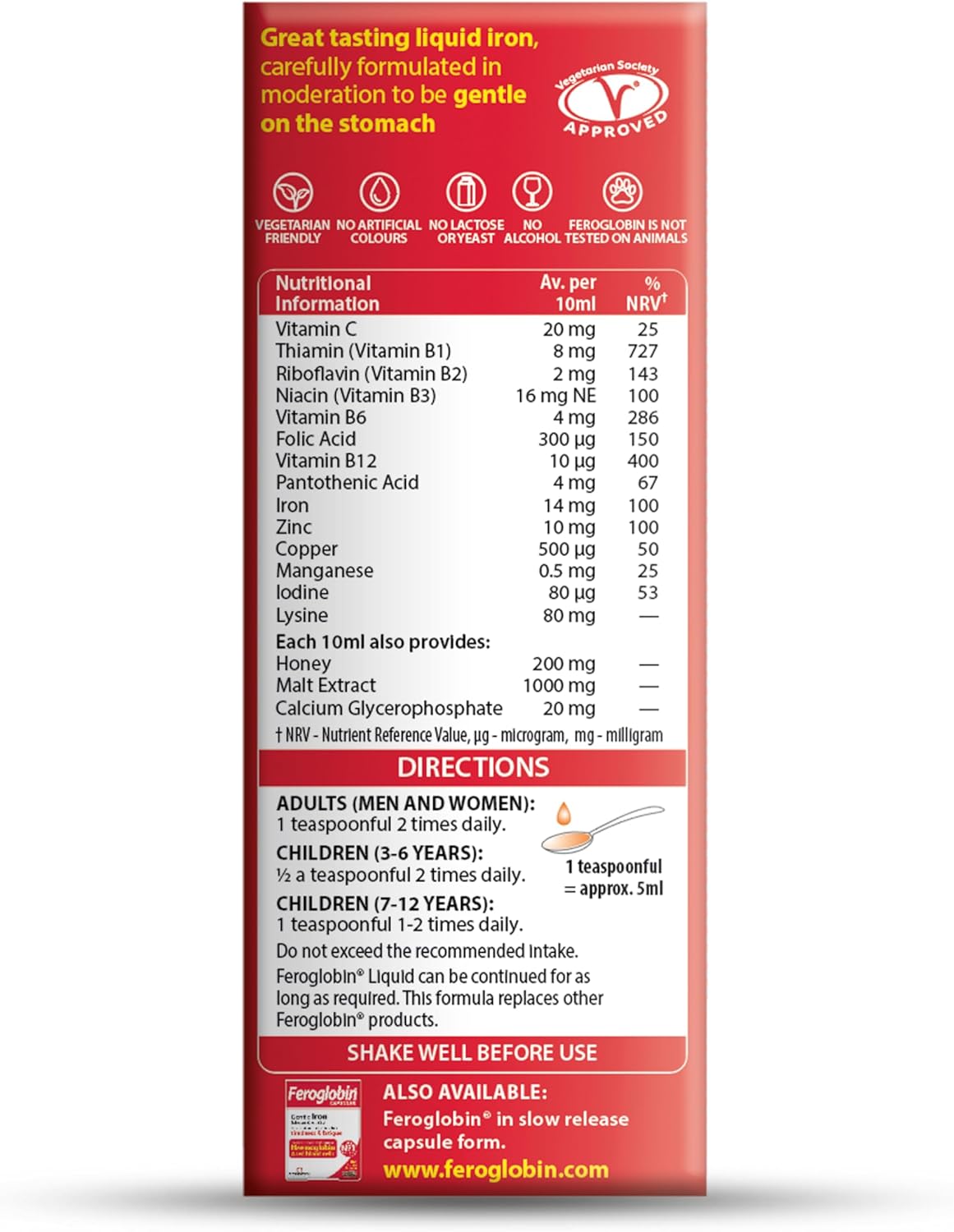 Liquid Iron Supplement - Reduce Fatigue, Boost Vitality | Gentle Iron & Nutrients for Health | Natural Iron Source for Energy
