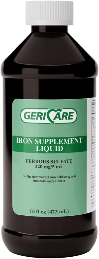 Liquid Iron Supplement for Anemia & Iron Deficiency - 220mg Iron Per 5mL Dose - High Potency Formula for Adults - GeriCare 220 (1 Pack)
