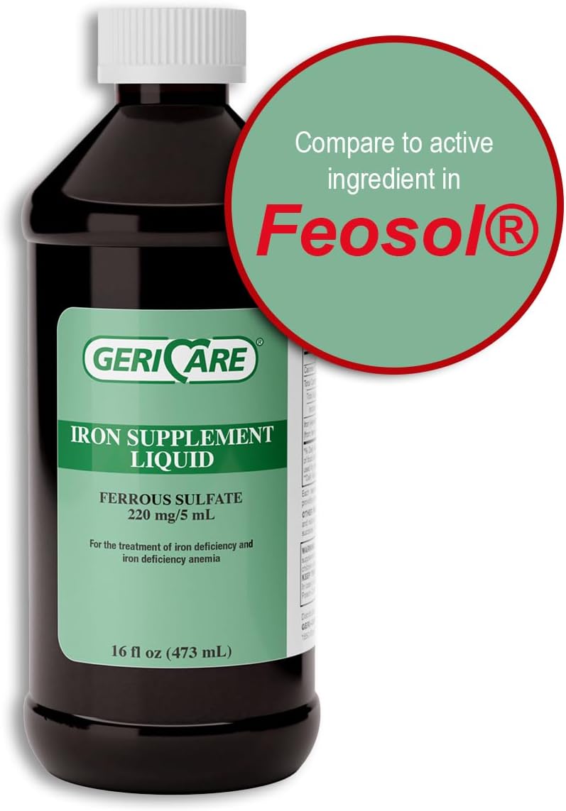Liquid Iron Supplement for Anemia & Iron Deficiency - 220mg Iron Per 5mL Dose - High Potency Formula for Adults - GeriCare 220 (1 Pack)