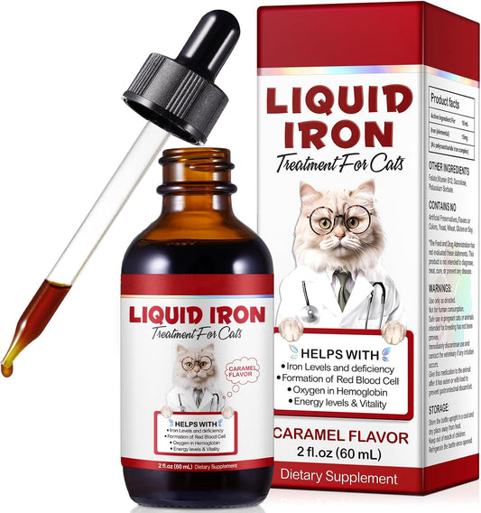 Liquid Iron Supplement for Cats - 60ML with Folate & B12 to Support Anemia & Energy Levels, Promotes Red Blood Cell Formation & Blood Health