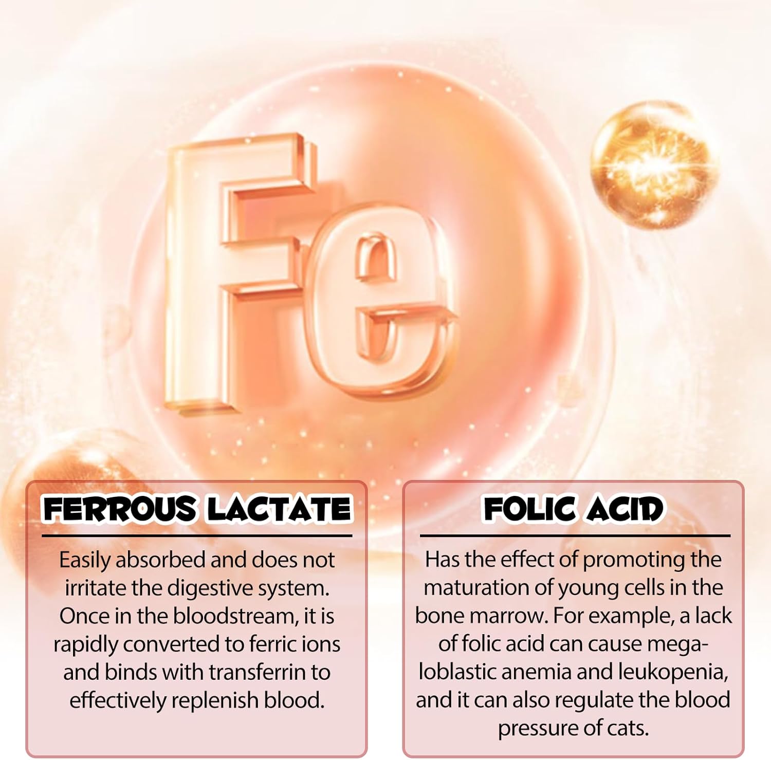Liquid Iron Supplement for Cats - 60ML with Folate & B12 to Support Anemia & Energy Levels, Promotes Red Blood Cell Formation & Blood Health