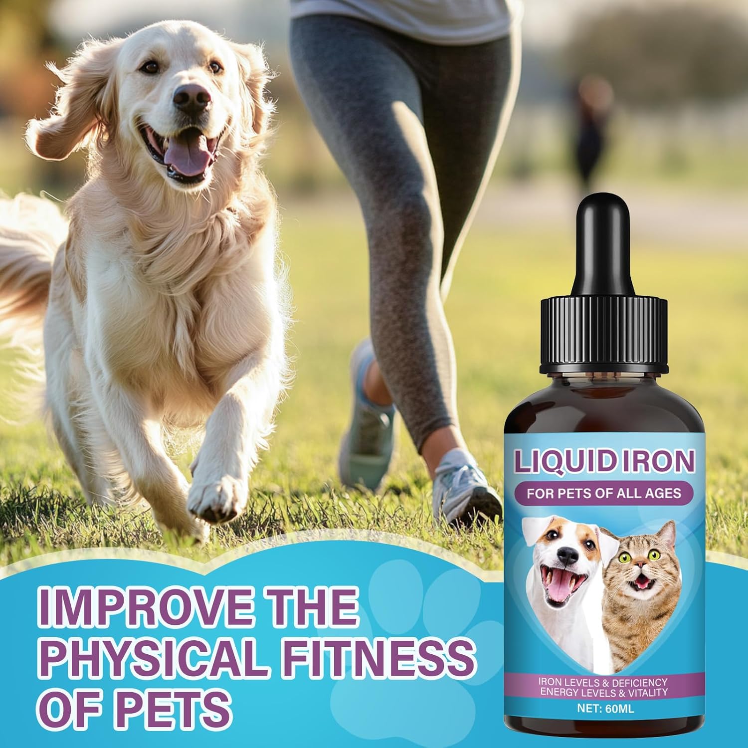 Liquid Iron Supplement for Pets - Boosts Energy, Fights Anaemia, Supports Blood Health with Vitamin C and B12