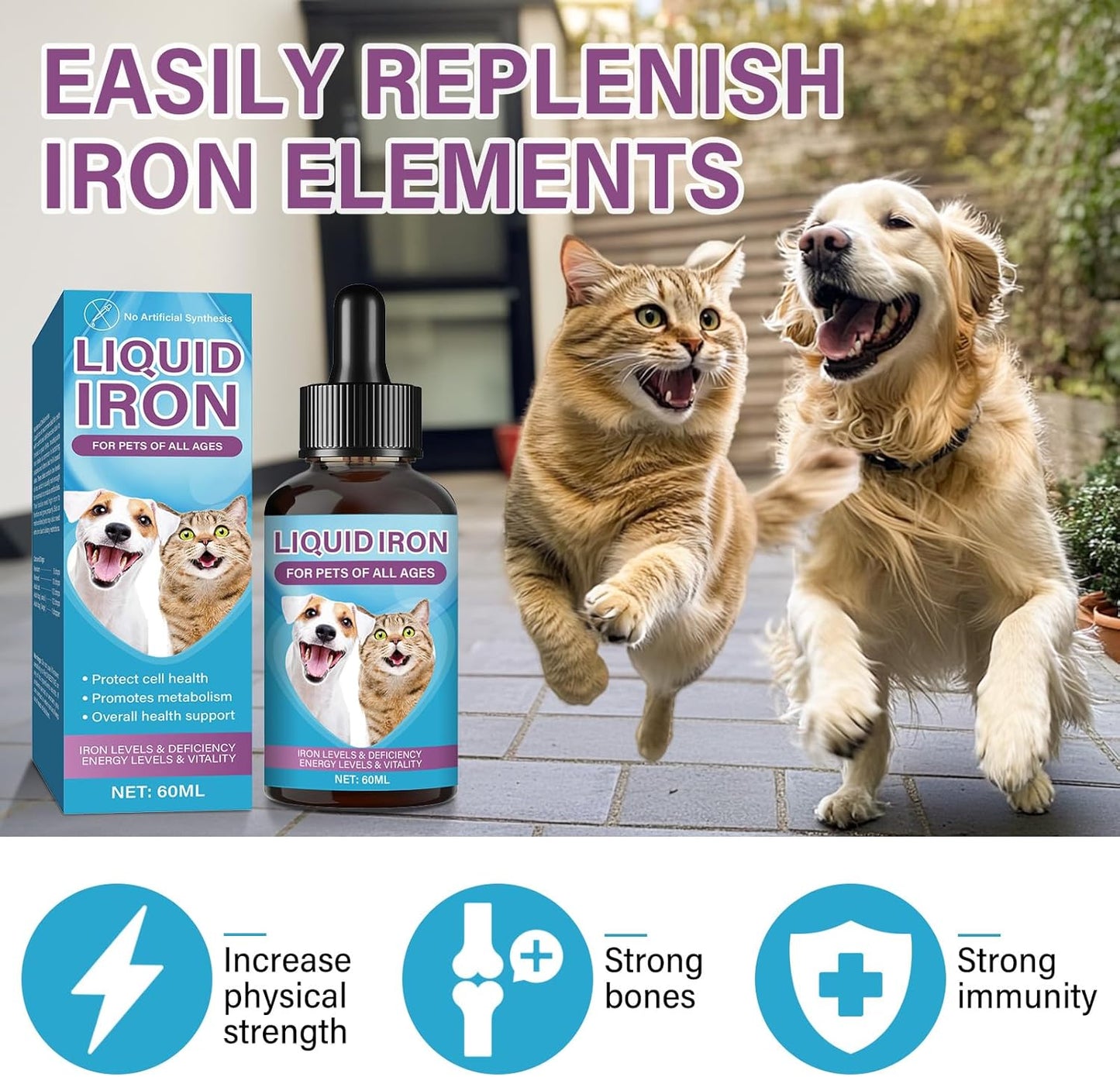 Liquid Iron Supplement for Pets - Boosts Energy, Fights Anaemia, Supports Blood Health with Vitamin C and B12