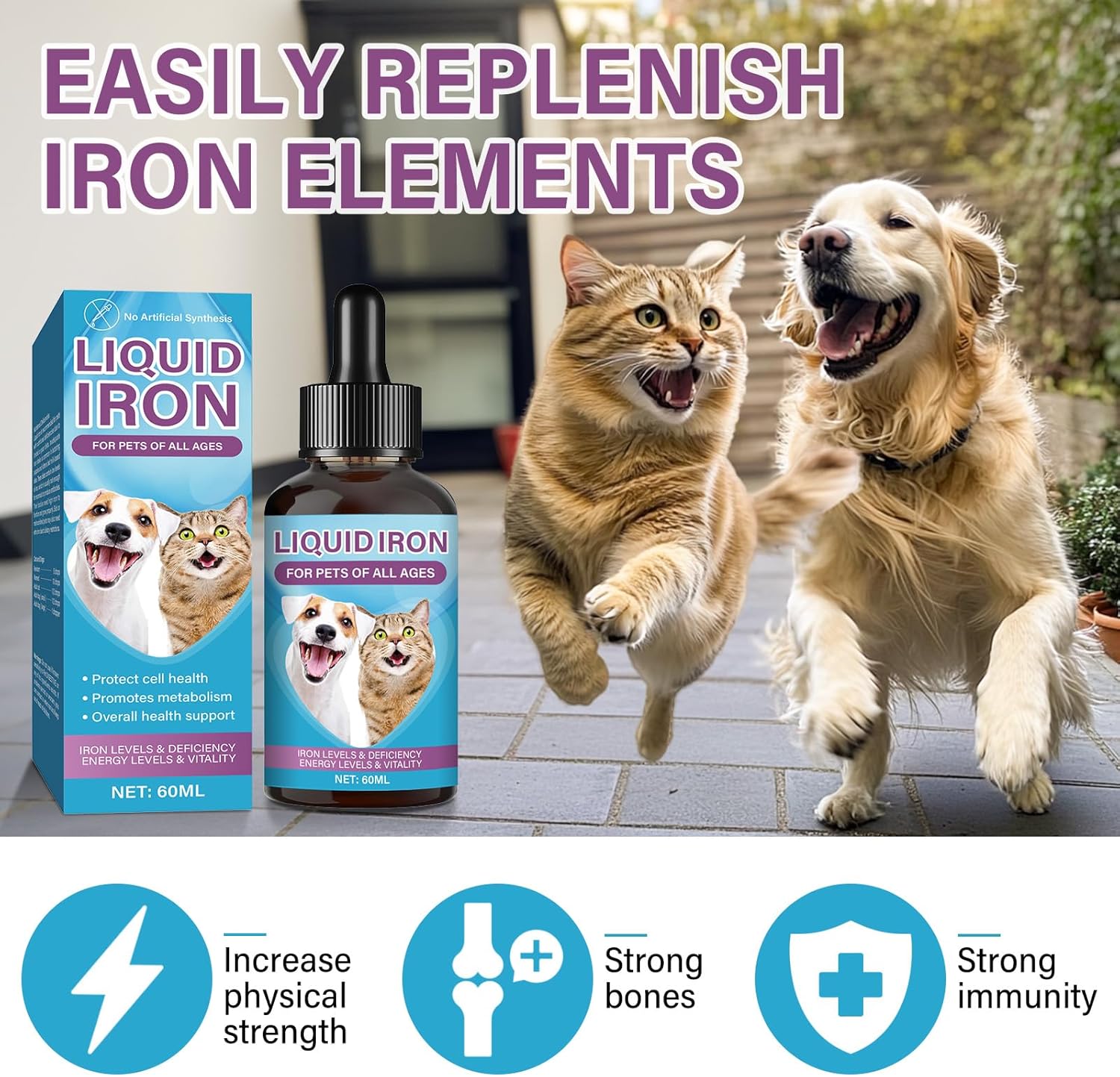 Liquid Iron Supplement for Pets - Boosts Energy, Fights Anaemia, Supports Blood Health with Vitamin C and B12