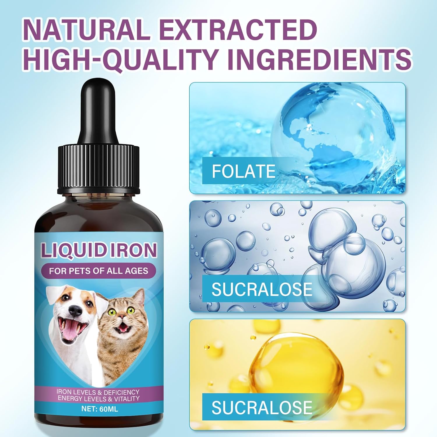 Liquid Iron Supplement for Pets - Boosts Energy, Fights Anaemia, Supports Blood Health with Vitamin C and B12