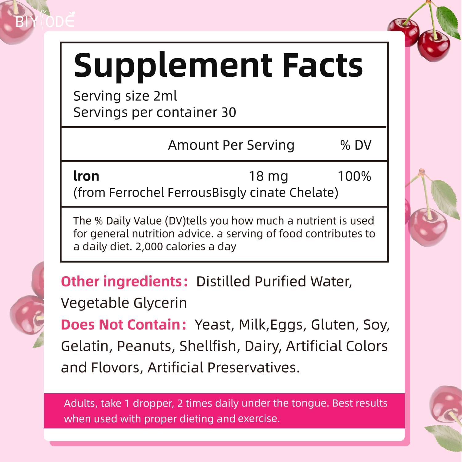 Liquid Iron Supplement for Women and Men - BIYODE Iron Drops for Red Blood Cells, Energy, Anemia, and Fatigue
