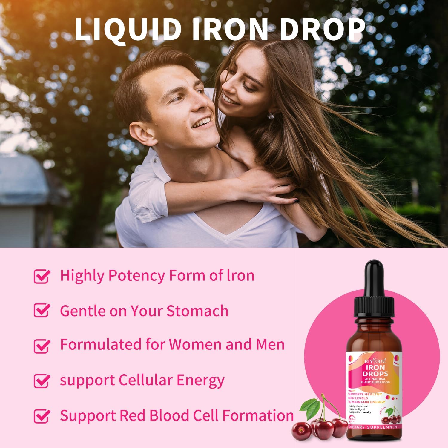Liquid Iron Supplement for Women and Men - BIYODE Iron Drops for Red Blood Cells, Energy, Anemia, and Fatigue