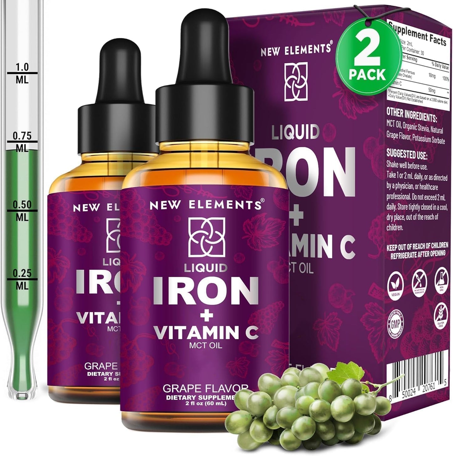 Liquid Iron Supplement for Women & Men with Vitamin C - Blood Builder for Anemia - Immune Support - Non-GMO Vegan Iron Drops